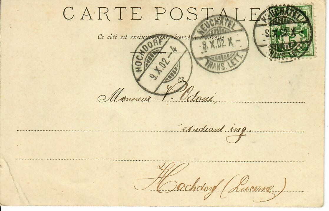 Cartoline postali: Neuchâtel Place Purry  1902 – Usato da Hochdorf venduto da Ziegel-16 1