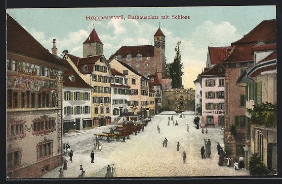 Cartoline postali: Rapperswil, Rathausplatz mit Restaurant  – Usato da Berlin venduto da bartko-reher