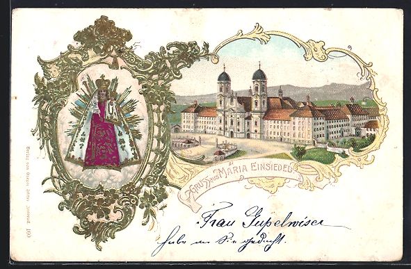 Cartoline postali: Litho Einsiedeln, Maria Einsiedel, Klost – Usato da Berlin venduto da bartko-reher