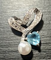 Anhänger Herz Silber mit blauem Stein und Kunstperle
