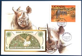 1985 - Uganda Banknoten Brief mit Block Wildtiere- Zebra