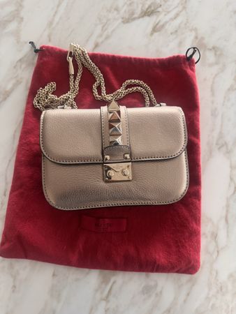 VALENTINO Small Glam Lock Bag Leather Gold