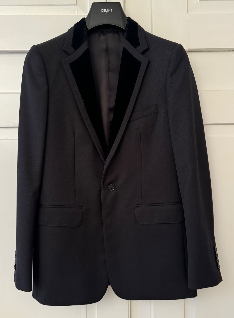 Celine Giacche: Celine Blazer schwarz Wolle mit Samtkragen x Hedi Slimane – Usato da Zürich venduto da dodichnobligmailcom 1