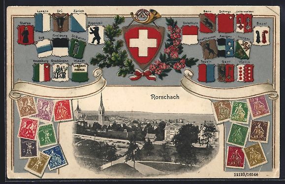 Cartes postales: Rorschach, Ortsansicht mit Briefmarken – D'occasion à Berlin par bartko-reher