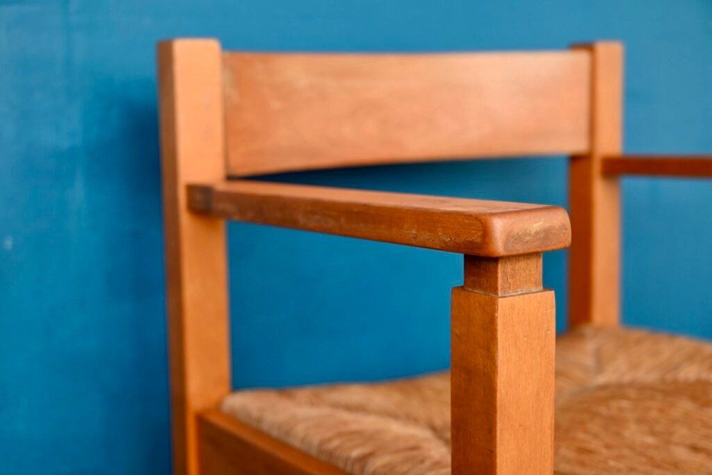 Poltrone: Lot de 3 fauteuils brutalistes en orme et paille design – Usato da COLMAR venduto da Sophiebellelurette 8