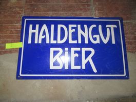 Haldengut Bier Emailschild Blau Weiss Original selten Nr.2