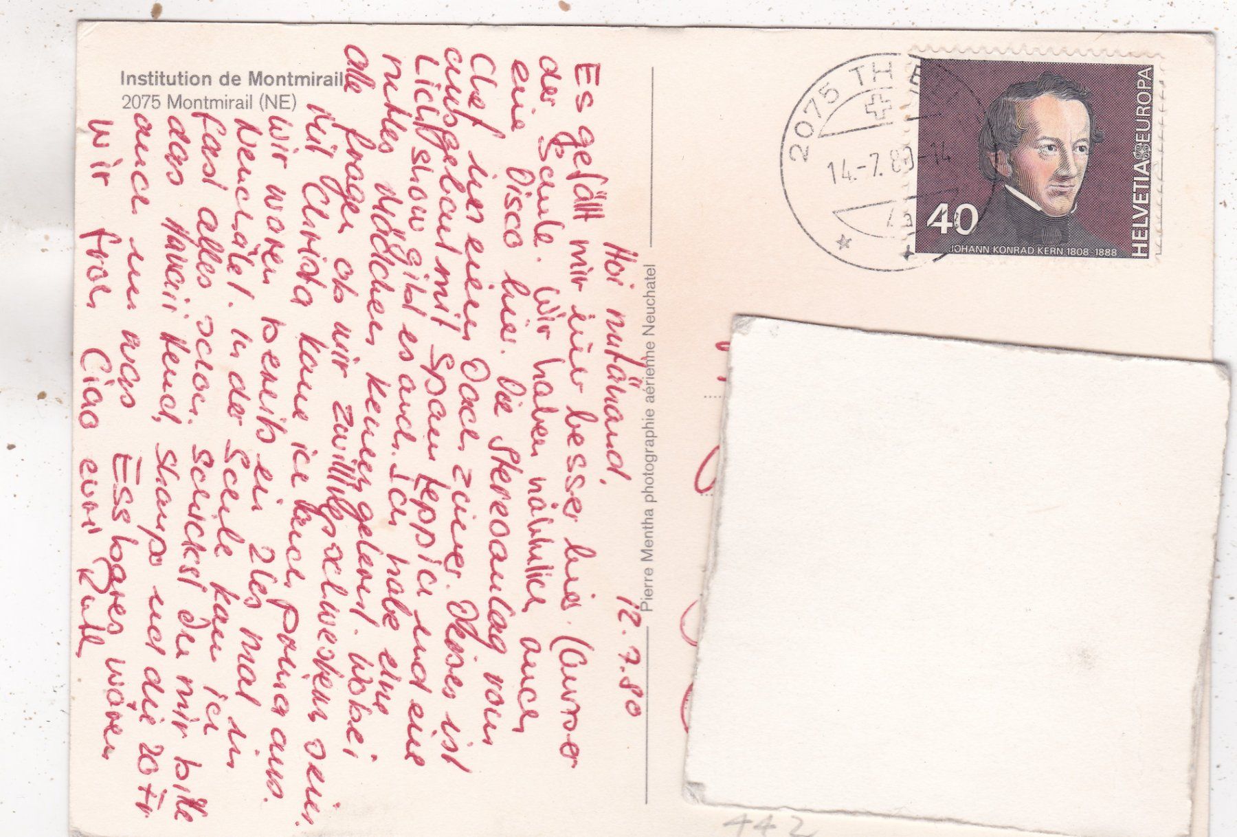 Cartoline postali: Institution de Montmirail 1980 – Usato da Herisau venduto da Lisegrat2008 1