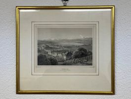 Zürich, Stich, Blick von Weid, historisch, Panorama mit See