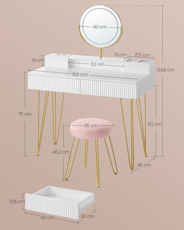 Schminktisch mit Spiegel und Beleuchtung Mattweiss LUMIVIA 3