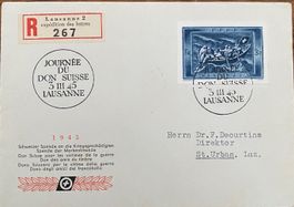 Brief mit Blockausschnitt (W21) Schweizer Spende 1945