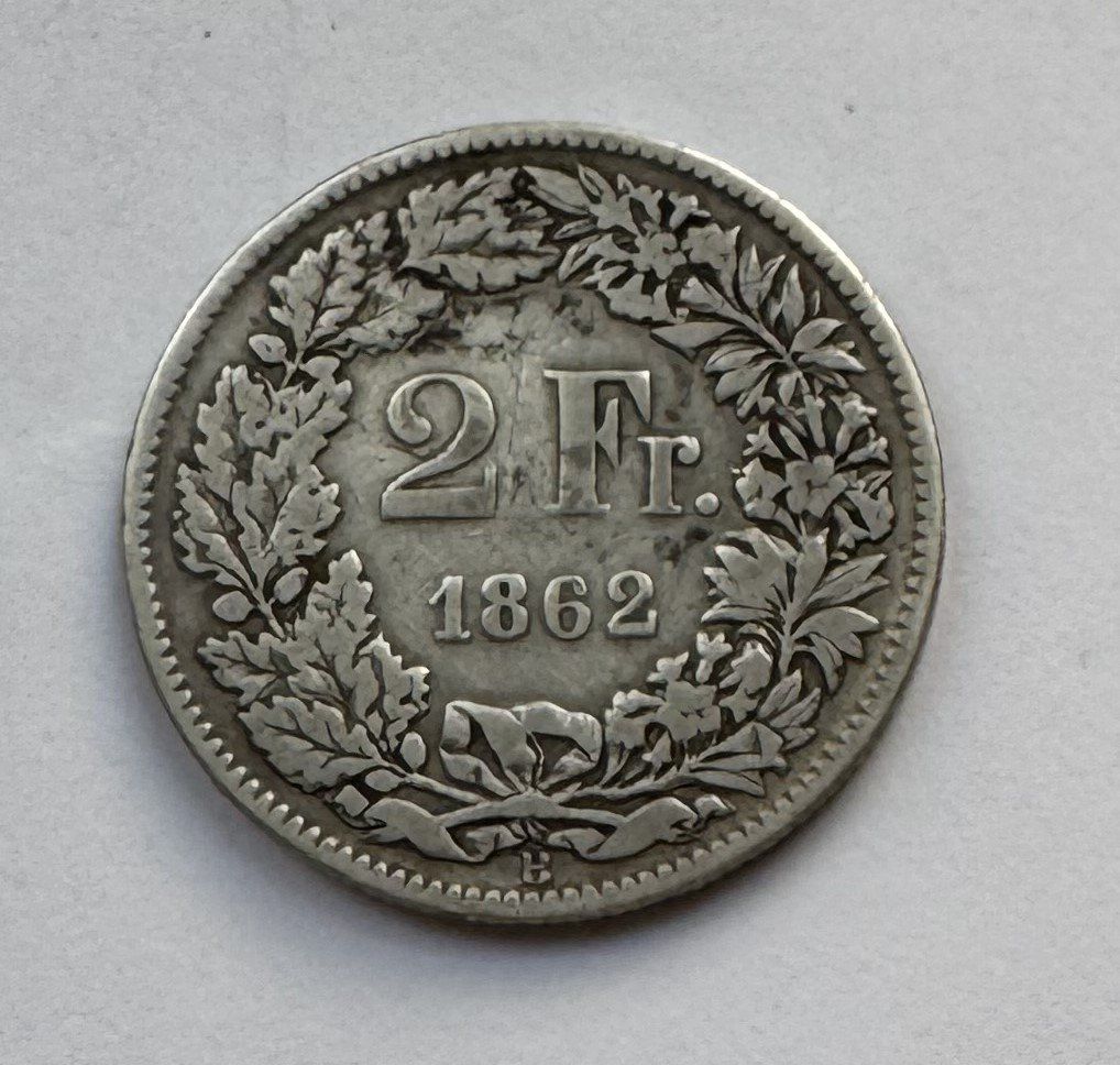 Alle Münzen: 1862 2 Franken Silber – Gebraucht aus Kirchberg SG von Zenhad69