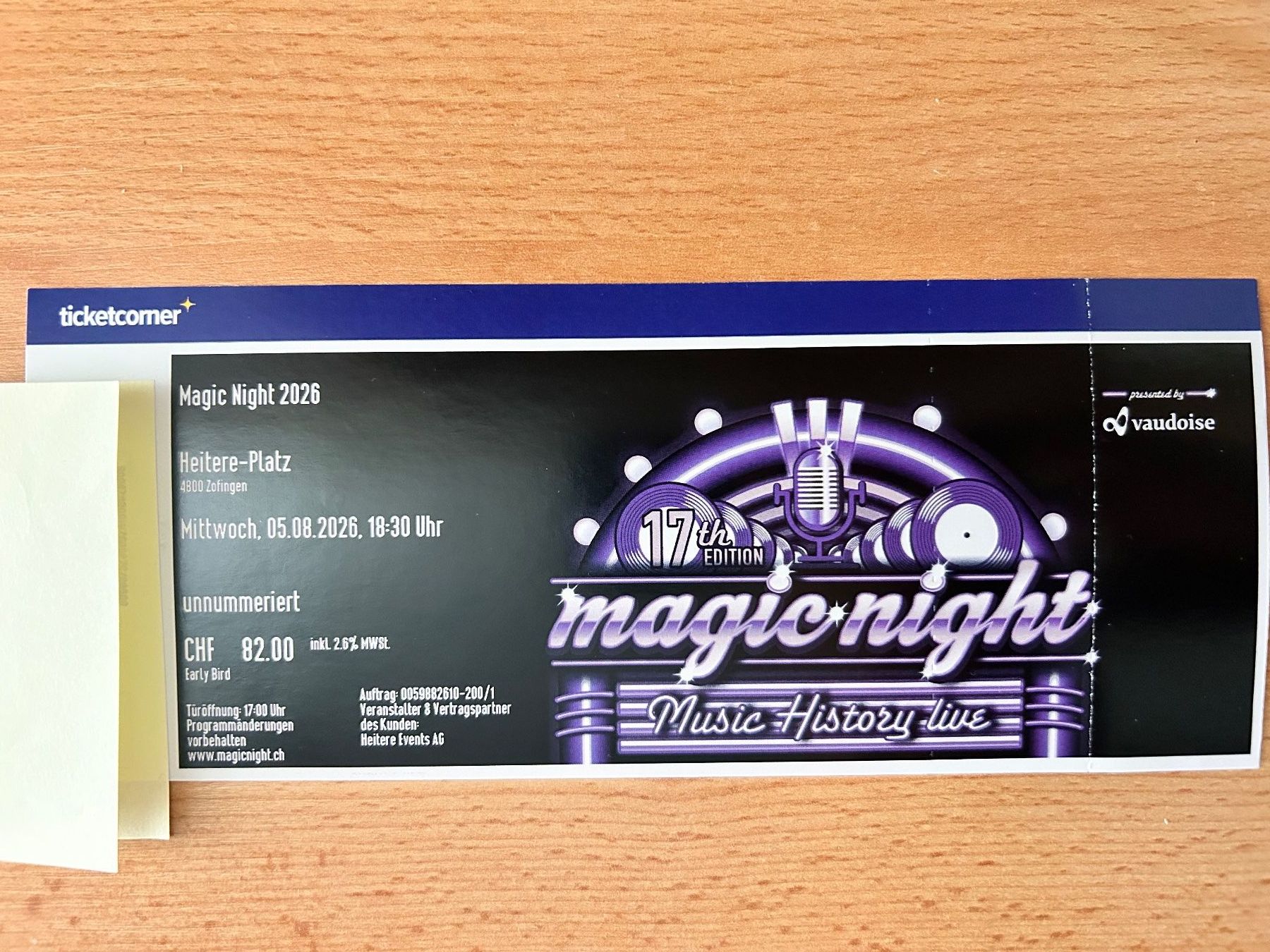 Biglietti: Original-Ticket Magic-Night Heitere Zofingen – Nuovo (secondo la descrizione) da Untersiggenthal venduto da Mkartoffelstock