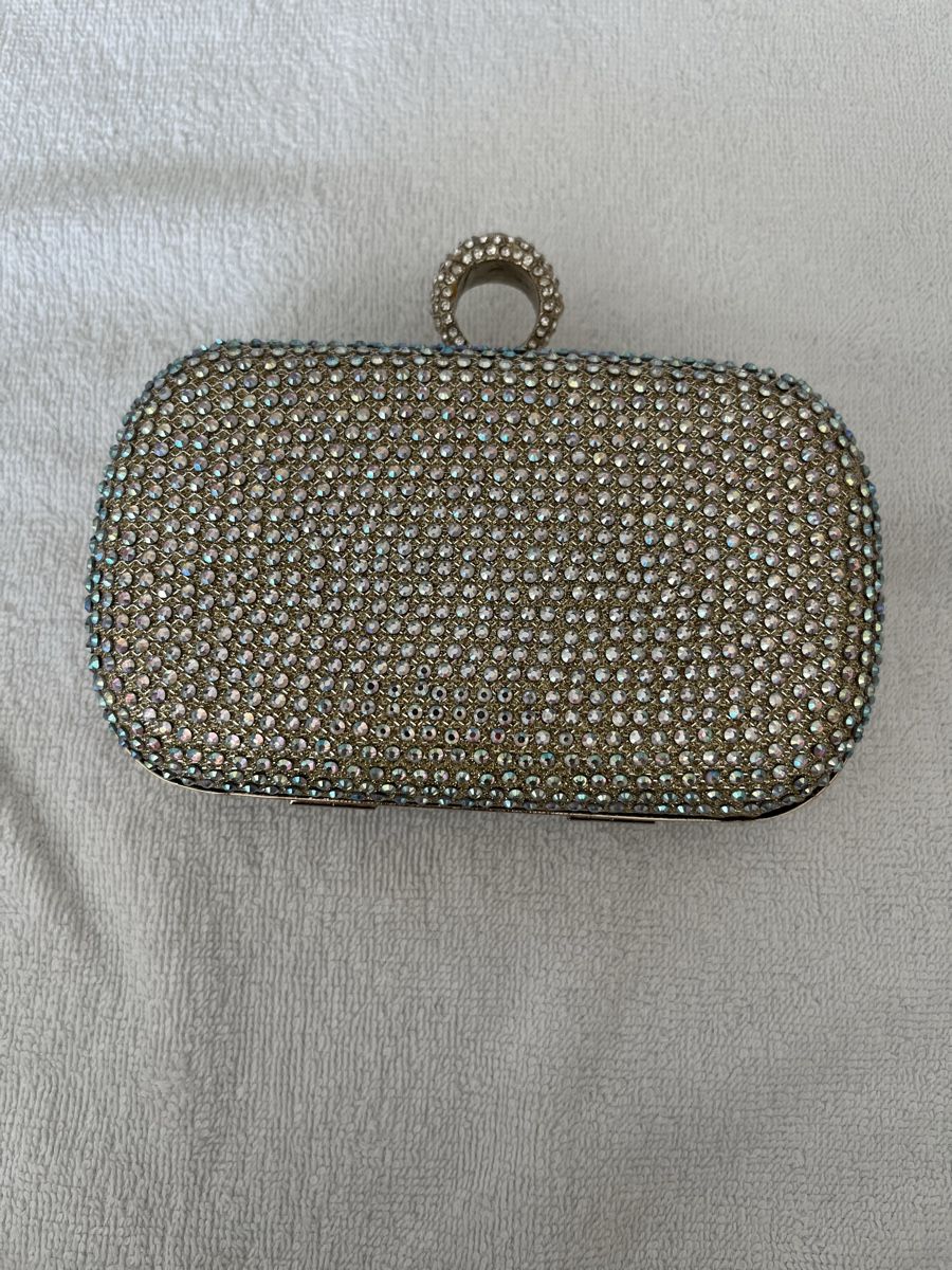 Taschen für Damen: Abendtasche Clutch Strass Ring Griff goldfarben neu – Gebraucht aus Rüfenacht von lilly_67