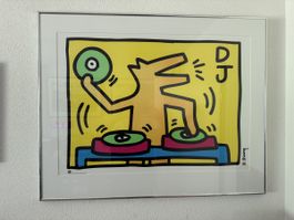 Keith Haring DJ, Pop Art, 100x80 cm. Gerahmt, Rarität 