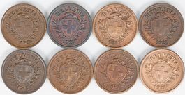 Kleine 1 Rappen Sammlung 1915-1941 mit 19 Münzen (um vz)