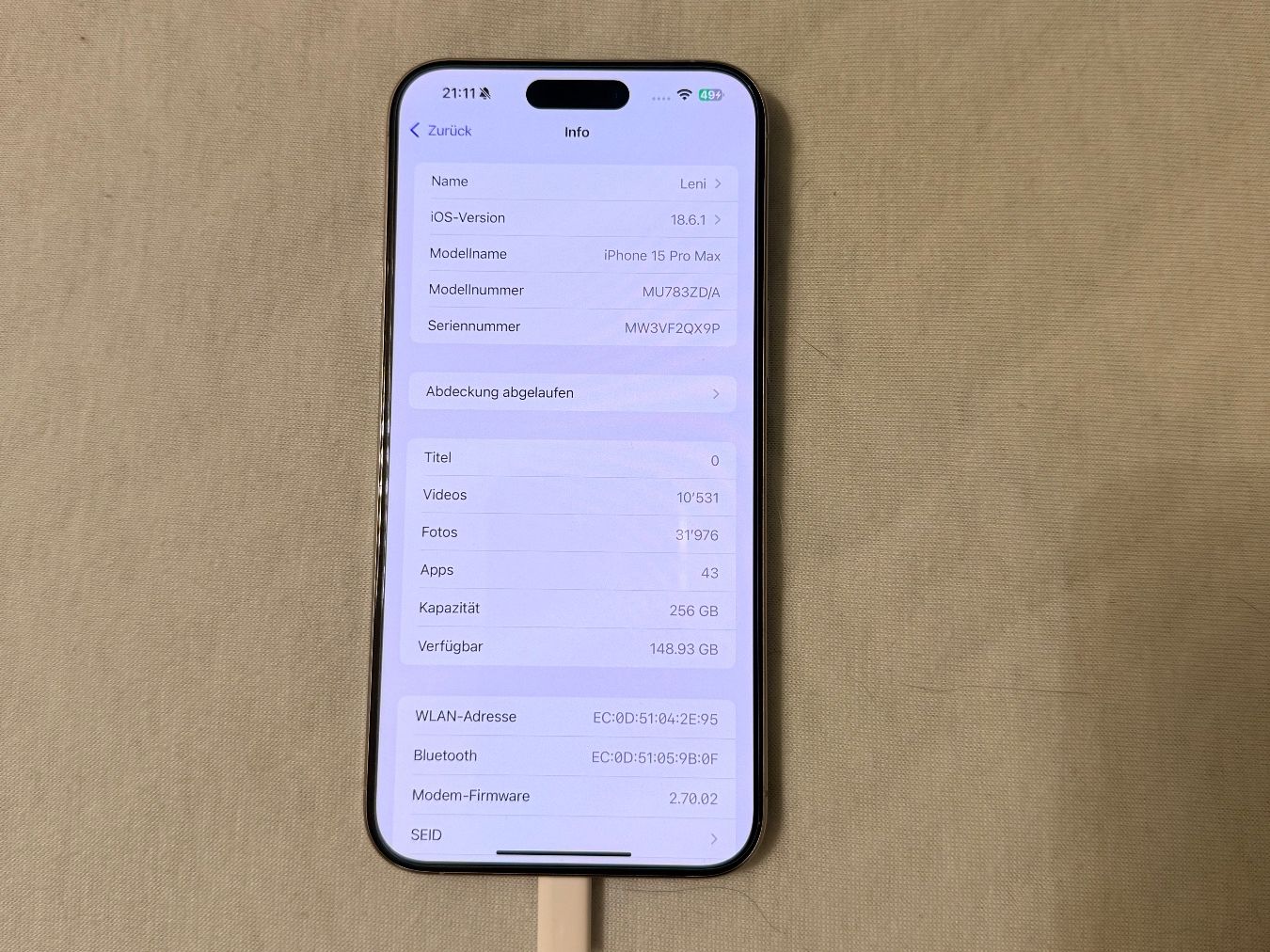 Apple Telefoni cellulari / Smartphones: iPhone 15 Pro Max, 256GB, Natural Titanium, Batterie 89%, – Nuovo (secondo la descrizione) da Muttenz venduto da SunnyPower01 1