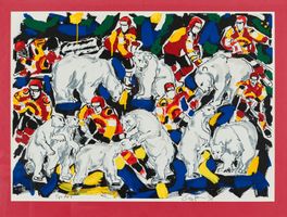 Knie Rolf Eishockeyclub Bern Original handsig Farbserigrafie