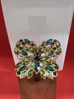 Brosche Schmetterling goldfarben mit grÃ¼nen Steinen neu