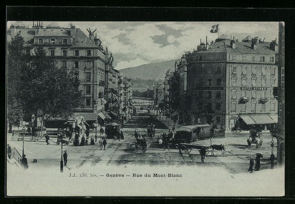 Cartoline postali: Geneve, Rue du Mont-Blanc mit Kleinbahn – Usato da Berlin venduto da bartko-reher