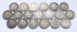 19x diverse Silber 1 Fr. CH, ab 1886 -1921 (keine doppelte!)