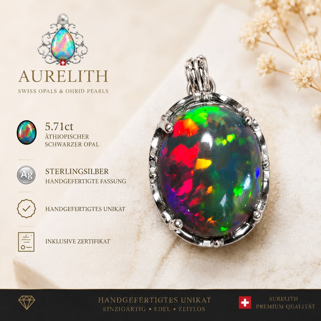 Ciondoli: Aurelith AAA Opalanhänger 925 ink. 925 Silberkette einmalig. – Nuovo e nell'imballaggio originale da Thayngen venduto da Legend85