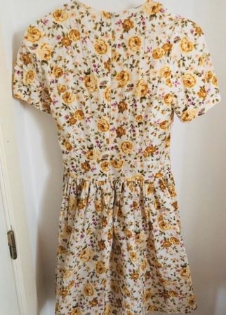 Floral Print Vintage Yellow Rose Dress - Size S