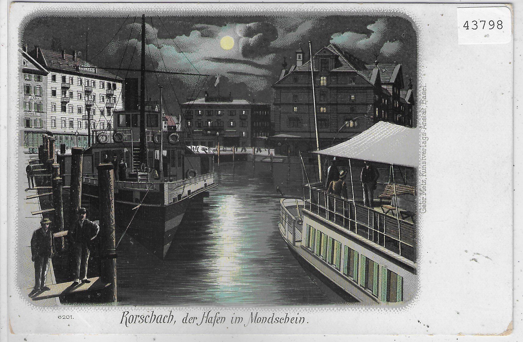 Cartoline postali: Rorschach - Der Hafen im Mondschein - Litho – Usato da Ettingen venduto da Kartenplanet