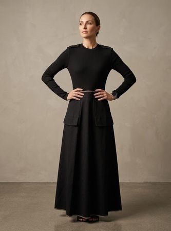 ZARA Elegantes Rippstrick-Maxikleid, Schwarz, Gr. S