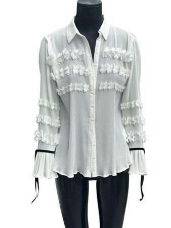 Anne Fontaine Designer-Bluse M Weiss – 3D-Blüten