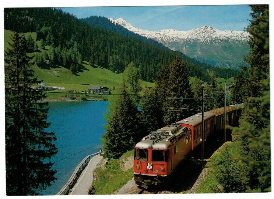 Cartoline postali: Komposition der Rhätischen Bahn am Davosersee – Usato da Frauenfeld venduto da POML