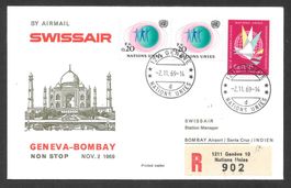 Swissair Erstflug Genf - Bombay ab UNO Genf 2.11.1969