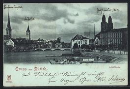 Mondschein-AK Zürich, Schifflände mit 