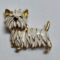 Vintage Westie Hundebrosche Weiß Gold Emaille #C3