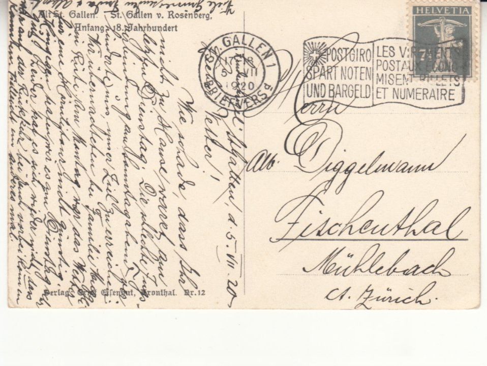 Cartoline postali: St. Gallen 1920, anno 18. Jahrhundert – Usato da Bürglen TG venduto da StampGraf 1