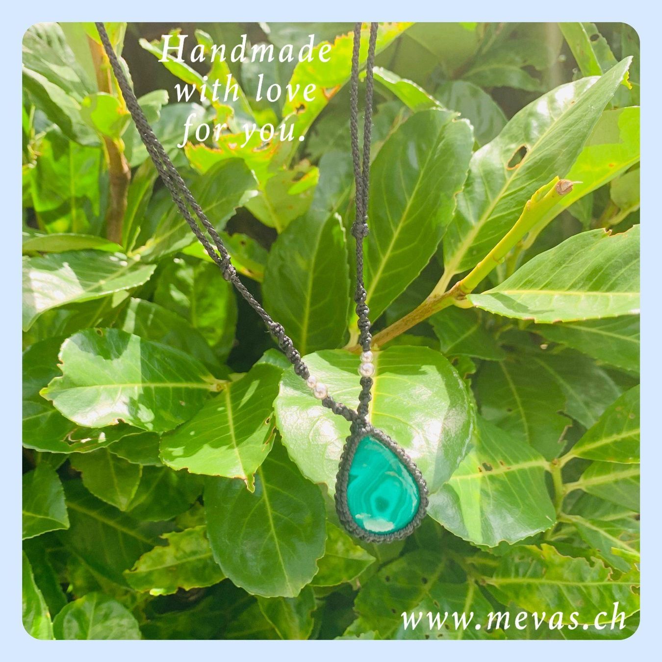 Catenine: Malachit  Kette aus Makramee – Nuovo e nell'imballaggio originale da Zürich venduto da MEVAS-Schmuck 1