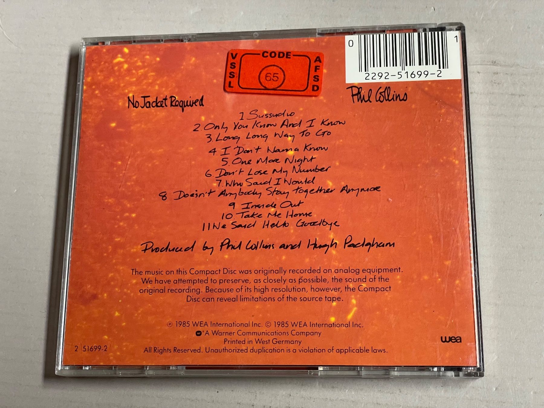 CDs: Phil Collins - No Jacket Required – Gebraucht aus Muri b. Bern von AdidasCollector 1