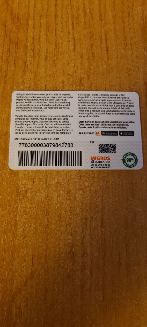 Cartoline: Migros Geschenkkarte  – Usato da Heiligkreuz (Mels) venduto da Wini65 1