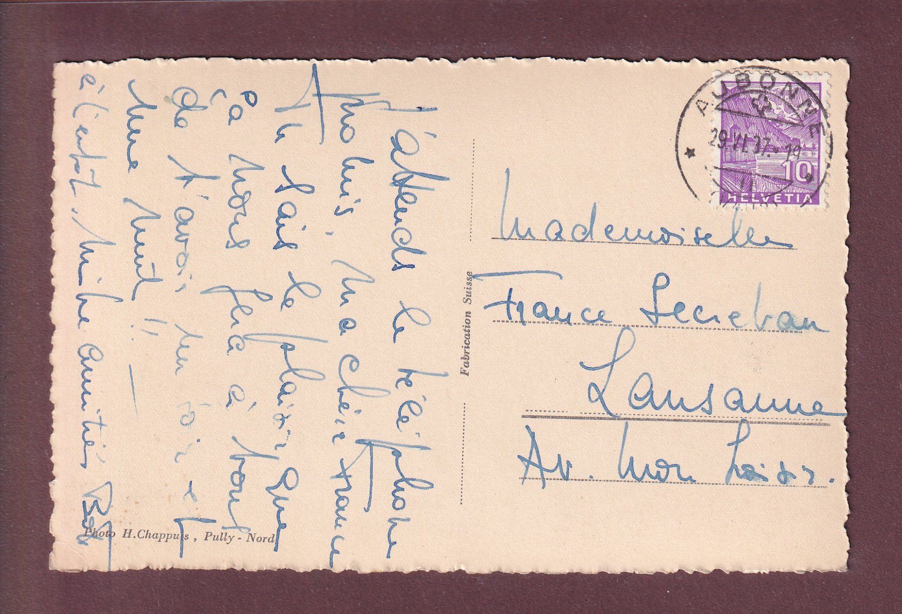Ansichtskarten: AUBONNE - Maison d'Aspre - 1937 – Gebraucht aus Pully von nicecards 1