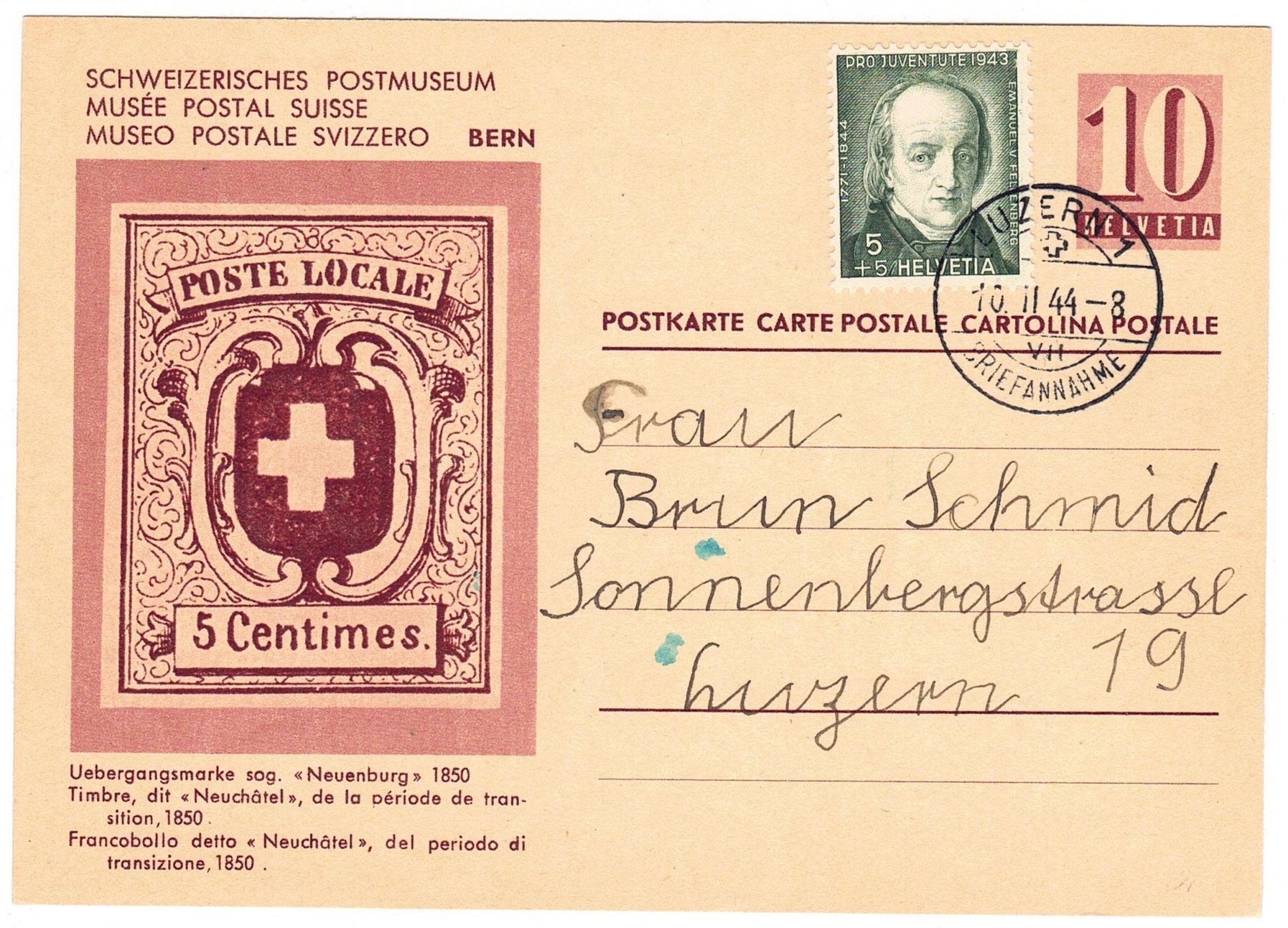 Alle Briefmarken: Entier postal de Bern pour Luzern le10.II.44 – Gebraucht aus La Tour-de-Peilz von amjust