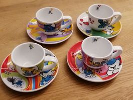 Schlumpf Espressotassen mit Untertellern - 4Stk.