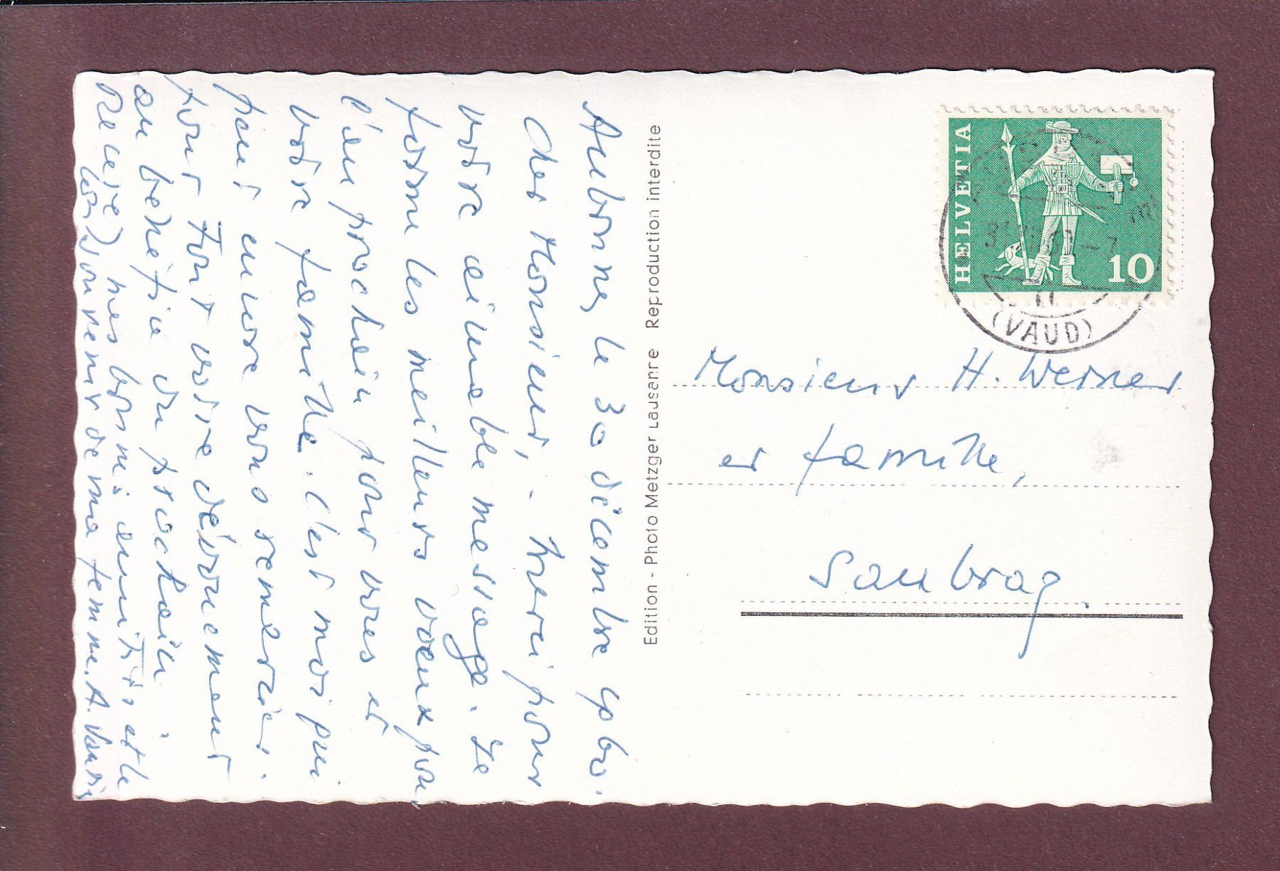 Cartoline postali: AUBONNE - Avenue du Chêne - 1960 – Usato da Pully venduto da nicecards 1