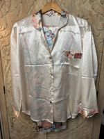 Schicker Satin Pyjama Zweiteiler Blumenmuster Gr. 40/42