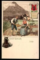 Litho Glarus, Tuchhändlerin vor der Sta