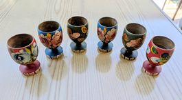 6 handgefertigte vintage Eierbecher 70er Jahre