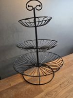 Vintage Etagere, Obstkorb, schwarz, 3-stöckig, Metall