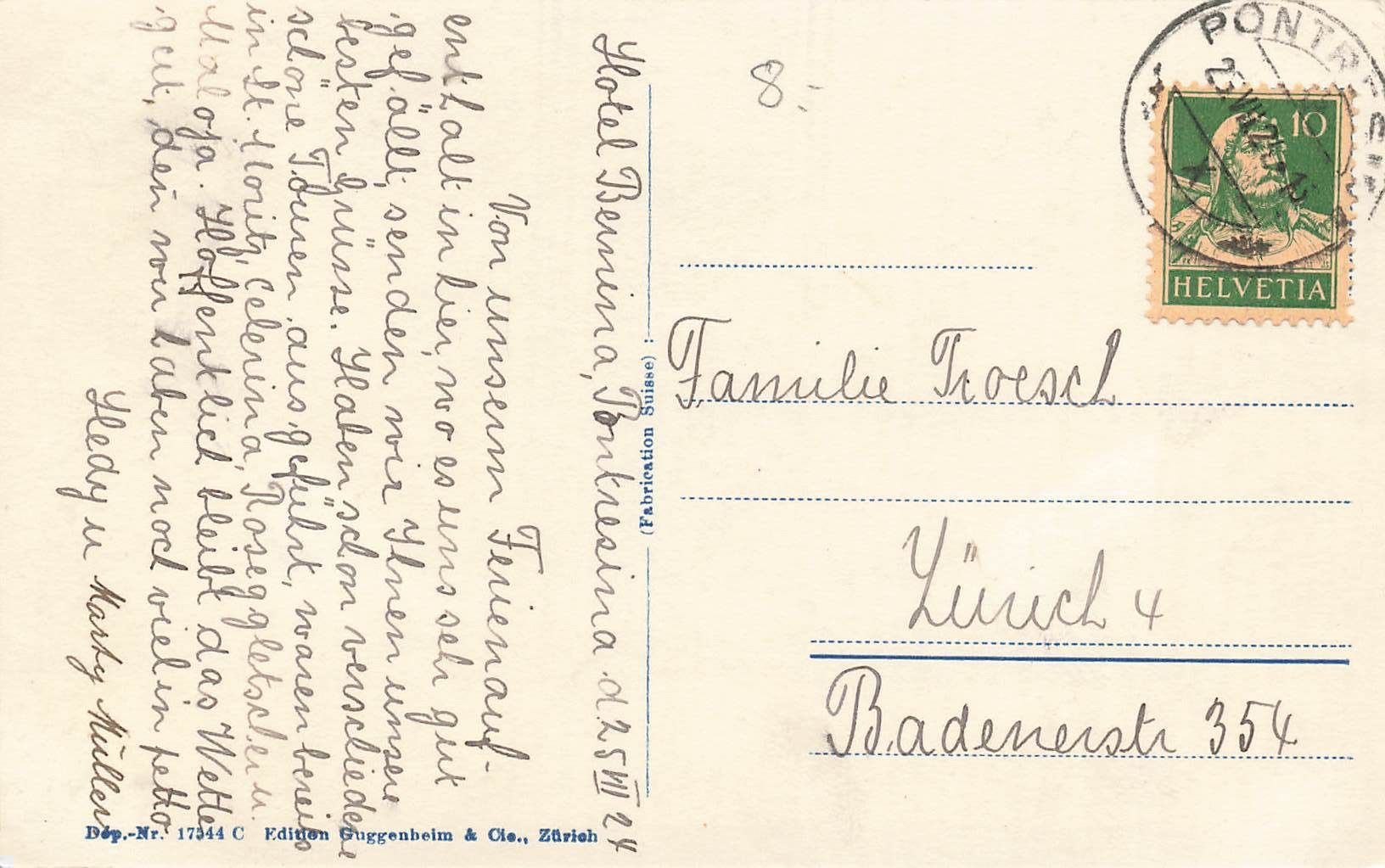 Cartoline postali: Pontresina mit rosegtal – Usato da Biasca venduto da Blenio71 1