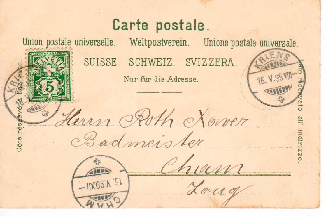 Ansichtskarten: Gruss aus Kriens  1899 – Gebraucht aus Wolhusen von Curver9 1