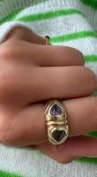 14kt (Karat) Gold Ring mit Herz-Amethyst & Herz-Topas