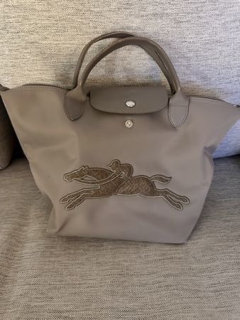 Longchamp Shopper grau/beige mit Pferd