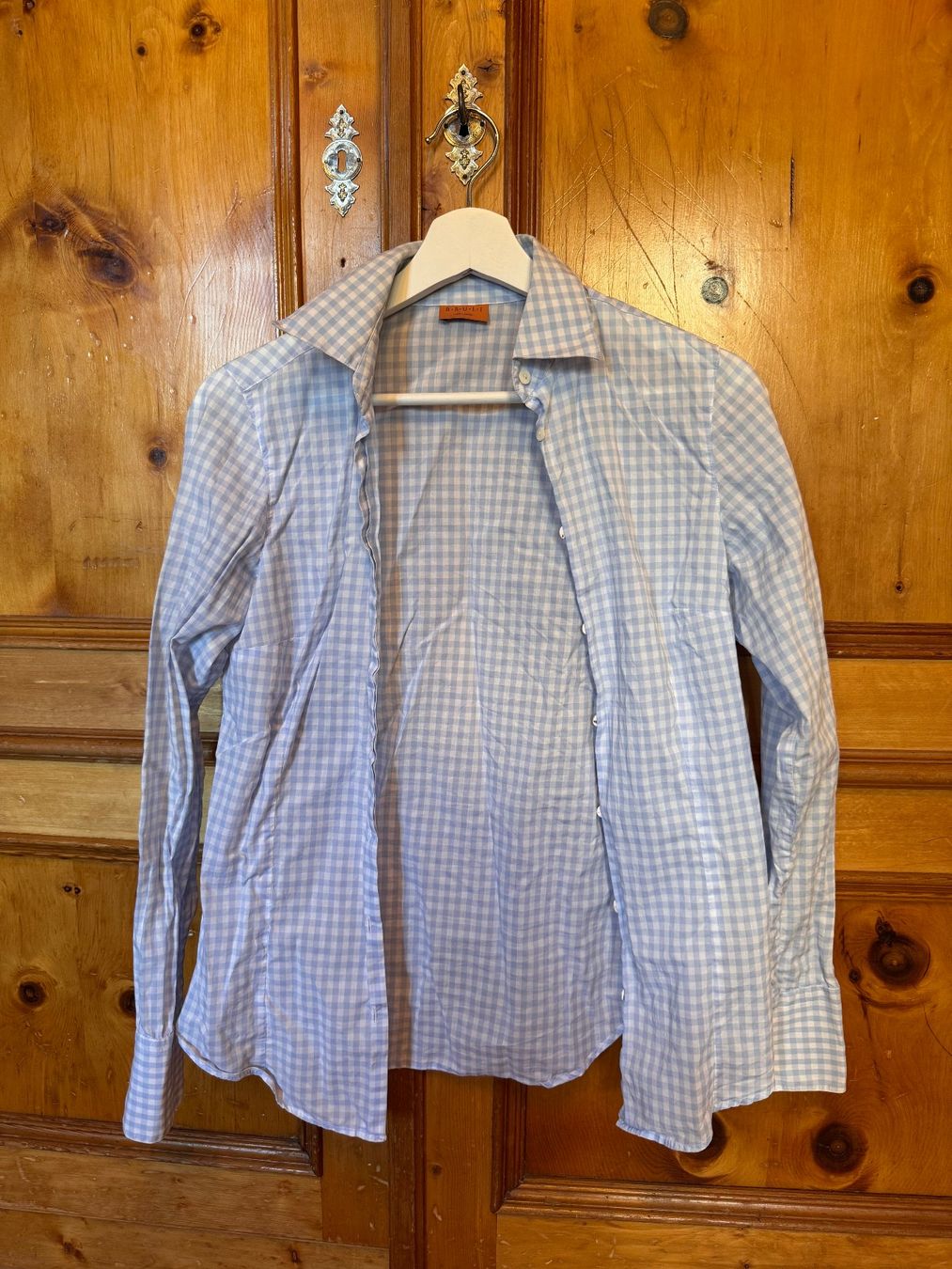 Camicette: BRULI Bluse, Gr. 36, hellblau weiss kariert, Swiss Made – Usato da Zürich venduto da 411osmanbey 1
